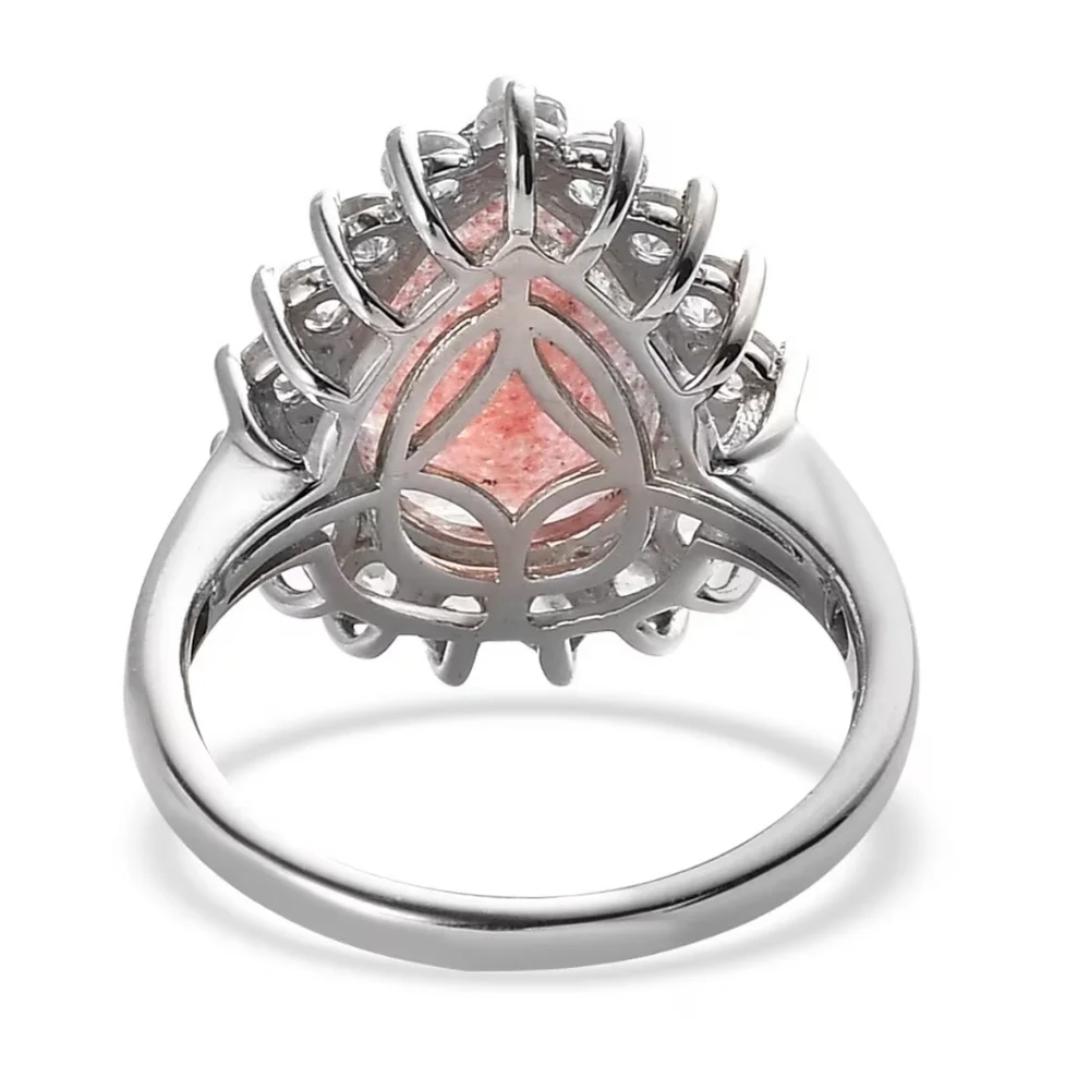 Tanzanian Natronite & White Zircon Halo Ring in 925 Sterling Silver